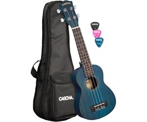 Cascha HH 2266L Premium Mahogany Left-Handed Soprano Ukulele Pack (Blue)
