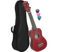 Cascha HH 3961 Soprano Ukulele with Gig Bag + Plectrums (Red)