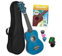 CASCHA Soprano Ukulele Set for Children and Adults, Ukulele Starter Kit with 3 Plectrums, Bag, Textbook, Learning Videos via QR Code Tuner, Set Aquila Strings Nylon, Small Hawaiian Guitar, Blue