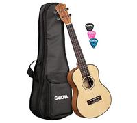 CASCHA Tenor Left Handed Ukulele, Solid Spruce Top, Spruce Solid Top, Hawaii Guitar Set with Aquila Strings, Accessories, and 3 Plectrums