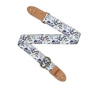 CASCHA Vegan Guitar Strap with Leaf Pattern, Polyester with Cork Ends, Blue/White