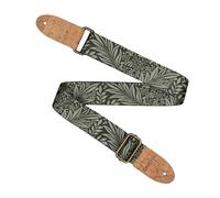 CASCHA Vegan Guitar Strap with Leaf Pattern, Polyester with Cork Ends, Green/Black