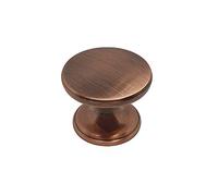Cascia, Knob Cabinet Furniture Handle, Gloss Brushed Copper, 33mm Diameter, Centre Fixing, Kitchen & Bedroom Handle