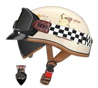 Casco Moto Retro Jet Homologado DOT, Medio Casco ABS con Ventilación Doble, Visera Retráctil y Forro Desmontable para Scooter y Crucero