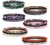 CASDAN 18 PCS 4mm Mini Semi-Precious Gemstones Beaded Bracelets for Women Men Stone Bracelet Crystal Beaded Bracelet Adjustable Elastic Stretch Bracelet Unisex Jewelry Gifts