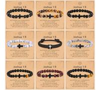 CASDAN 9Pcs Cross Bracelets for Men 8mm Christian Easter Cross Beaded Bracelet Inspirational Faith Based Religious Jesus Bracelets Gifts, Elasticity, Stone, No Gemstone
