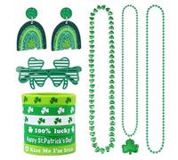 CASDAN St Patrick's Day Accessories for Women St Patricks Day Earrings Necklaces Bracelets Irish Glasses Set Shamrock Saint Patricks Parade Throw Party Favors Decorations Jewelry Gifts, M, plastic
