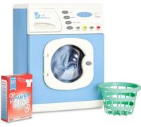 Casdon Blue Electronic Washer. Toy Washing Machine with Spinning Drum, Lights, and Sound Effects. Includes Laundry Basket and Washing Powder Box. Playset for Children Aged 3+