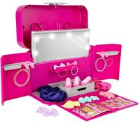 Casdon Ultimate Styling Case. Foldable Hair Styling and Accessory Case with Light-Up Mirror, Style Book, and Hair Accessories. Playset for Children Aged 3+, Pink