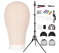 CASDUCT 63In Wig Stand Tripod with 22In Head, Canvas Wig Head Stand with Mannequin Head for Wigs Manikin Head Block Set for Wigs Making Display,Beige