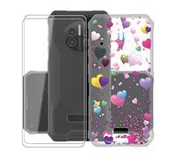Case + 2 Pieces Screen Protector for Doogee V10 5G (6.39"), KJYF Transparent Silicone Soft TPU Case, Anti-Scratch Thin Cases and Protective Film for Doogee V10 5G - YQ29