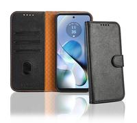 Case Collection for Motorola Moto E14 / G24 / G04 Case - Leather Folio Flip Kickstand Shockproof Cover with RFID Blocking Card Slots Wallet for Motorola E14 Phone Case Black