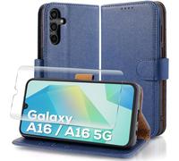 Case Collection for Samsung A16 Phone Case and Screen Protector - Leather Folio Flip [Kickstand] Shockproof Cover [RFID Blocking] Magnetic Wallet for Samsung Galaxy A16 5G Case Blue