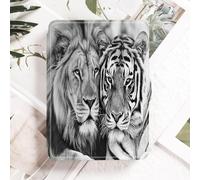 Case Compatible for 6" Kindle Paperwhite 5th/6th/7th Generation 2012/2013/2015,Lightweight Slim Soft PU Case Cover Skin for Paperwhite 5 6 7 Gen,Line Lion Tiger
