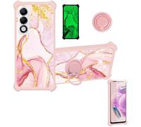 Case Compatible for Oppo A5M Cph2727 Phone Case Cover [with 1* Tempered Glass Screen Protector][Hard PC + Soft Silicone][Ring Support] [Gold Glitter+Luminous] JSF-FDL