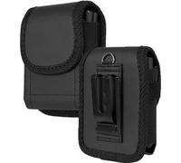 Case-Compatible Pouch for Motorola RAZR and Samsung Z Flip Series, Nakedcellphone Vegan Leather Holster Holder [Belt Loop, Metal Clip, Magnetic Closure] for Moto RAZR+ Ultra/Plus 2025/2024/2023, Black