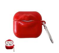 Case Compatible with Airpods 1/2, 3D Cute Lip Design Soft Silicone Protective Case with Keychain Hook, Portable Wireless Bluetooth Earphone Case Earbuds Accessories for Red Airpods 1/2