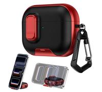 Case Compatible with AirPods 4 2024,Case for AirPods 4th Gen with Built-in Phone Stand Dual-Tone Protective Cover,Shockproof Leather Texture,Secure Lock Closure,Heavy-Duty Carabiner,Business Style