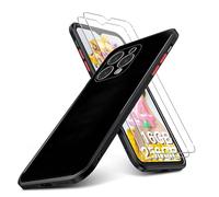 Case Compatible with Doogee N55/Doogee N55 Plus/DOOGEE N55 Pro + 2 Pack Screen Protector Tempered Glass,Anti Scratch,Drop Protection,Non Slip Soft TPU Thin Full Body Protective Phone Cover,Black