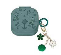 Case Compatible with Galaxy Buds 4 & 4 Pro - Cute 3D Engraved Flower Silicone Skin Cover with Floral Keychain, Anti-Scratch Shockproof Protective Shell for Women Girls (Green)