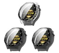 Case Compatible with Huawei Watch GT6 Pro 46 mm, PC + Screen Film, with Scale, Scratch-Resistant, All-Inclusive Protective Case (Pack of 3)