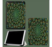 Case Compatible with iPad 6th/5th Generation(9.7-inch,2018/2017 Model) with Pencil Holder-Ultra Slim Standing Cover,Auto Wake/Sleep Peacock Feathers Kaleidoscope Elegance Animals-Turquoise