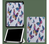 Case Compatible with iPad 6th/5th Generation(9.7-inch, 2018/2017 Model) with Pencil Holder-Ultra Slim Standing Cover, Auto Wake/Sleep Colorful Butterflies Watercolor Illustration-Blue