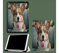 Case Compatible with iPad 6th/5th Generation(9.7-inch, 2018/2017 Model) with Pencil Holder-Ultra Slim Standing Cover, Auto Wake/Sleep Cute Corgi Funny Animals-Blue