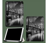Case Compatible with iPad 6th/5th Generation(9.7-inch, 2018/2017 Model) with Pencil Holder-Ultra Slim Standing Cover, Auto Wake/Sleep New York City Skyline Building Bridge-Dark Gray