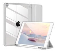 Case Compatible with iPad 9/8/7th Gen 10.2 Inch 2019/2018/2017, Case for iPad 10.2 inch, Shockproof Hard Case, Transparent Cover with Pencil Holder, Auto Wake/Sleep Function,Grey