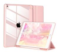 Case Compatible with iPad 9/8/7th Gen 10.2 Inch 2019/2018/2017, Case for iPad 10.2 inch, Shockproof Hard Case, Transparent Cover with Pencil Holder, Auto Wake/Sleep Feature, Pink