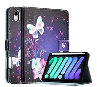 Case Compatible with iPad Mini 7 2024 (A17 Pro), iPad Mini 6 Case (8.3-Inch,2021 Model), iPad Mini 7th/6th Generation Case with Pencil Holder, Stand Smart Case with Soft TPU Back, Butterflies