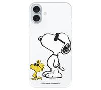 Case Compatible with iPhone 16 Plus Official Peanuts Woodstock and Snoopy Posado to Protect Your Mobile Phone, Transparent Silicone Case with Official Snoopy License