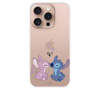 Case Compatible with iPhone 16 Pro Official Disney Angel & Stitch Kiss to Protect Your Mobile Phone, Transparent Silicone Case with Official Licence by Lilo & Stitch