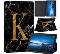 Case Compatible with Lenovo Tab M10 HD 2nd Gen 10.1 Inch TB-X306X/TB-X306F, Ultra Thin Case with Stand Function Auto Sleep Wake Up Function Slim PU Protective Case (letter K on black marble)