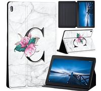 Case Compatible with Lenovo Tab M10 HD 2nd Gen 10.1 Inch TB-X306X/TB-X306F, Ultra Thin Case with Stand Function Auto Sleep Wake Up Function Slim PU Protective Case (letter C on white marble)