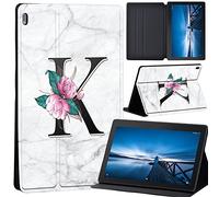 Case Compatible with Lenovo Tab M10 HD 2nd Gen 10.1 Inch TB-X306X/TB-X306F, Ultra Thin Case with Stand Function Auto Sleep Wake Up Function Slim PU Protective Case (letter K on white marble)