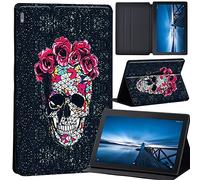 Case Compatible with Lenovo Tab M10 HD 2nd Gen 10.1 Inch TB-X306X/TB-X306F, Ultra Thin Case with Stand Function Auto Sleep Wake Up Function Slim PU Protective Case (black skull)