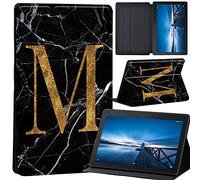 Case Compatible with Lenovo Tab M10 HD 2nd Gen 10.1 Inch TB-X306X/TB-X306F, Ultra Thin Case with Stand Function Auto Sleep Wake Up Function Slim PU Protective Case (letter M on black marble)