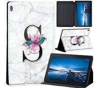 Case Compatible with Lenovo Tab M10 HD 2nd Gen 10.1 Inch TB-X306X/TB-X306F, Ultra Thin Case with Stand Function Auto Sleep Wake Up Function Slim PU Protective Case (letter S on white marble)