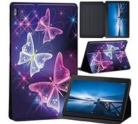 Case Compatible with Lenovo Tab M10 HD 2nd Gen 10.1 Inch TB-X306X/TB-X306F, Ultra Thin Case with Stand Function Auto Sleep Wake Up Function Slim PU Protective Case (three purple butterfly)