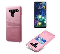 Case Compatible with LG V50 THING,Faux Leather Protective Case,Phone Case with 2 Card Slots behind,Anti-Fingerprint & Anti-Drop Protection-Pink