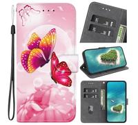 Case Compatible with OPPO Realme C67 4G Case, Shockproof Premium Leather Flip Folio Cover Wallet Phone Case Protector Full Protection Card Slots Kickstand for OPPO Realme C67 4G Pink Butterfly