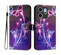 Case Compatible With OPPO RENO 14F Case PU Leather Flip Case 3D Creative Pattern Design Protective Cover Stand Wallet Case for OPPO RENO 14F,Fireworks Butterflies