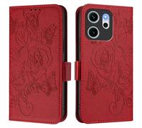 Case Compatible With OPPO RENO 14F,PU Leather Phone Case Kickstand Blocking Flip Case Card Slots Wrist Strap Relief Engraved Pattern Folio shell,Red