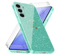 Case Compatible with Samsung Galaxy A36/Samsung Galaxy A56 4G/5G, 3-Piece Tempered Glass Screen Protector, Soft and Transparent Cover, Anti-Fingerprint and Glitter Case - Green