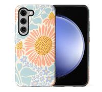Case Compatible with Samsung Galaxy S24,Hybrid 2 Layer PC Hard Shell+Silicone Protective Case,Retro Floral Daisy Scratch-Resistant Shockproof Cover for Samsung Galaxy S24