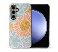 Case Compatible with Samsung Galaxy S24 PE,Hybrid 2 Layer PC Hard Shell+Silicone Protective Case,Retro Floral Daisy Scratch-Resistant Shockproof Cover for Samsung Galaxy S24 PE