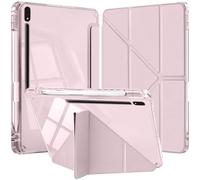 Case Compatible with Samsung Galaxy Tab S8 Plus 2022 /S7 FE 2021 /S7 Plus 2020 12.4 Inch with S Pen Holder, Auto Wake/Sleep Smart Folio with Slim Clear Back Shell Protective Case (Pink)