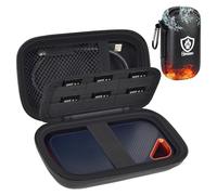 Case Compatible with SanDisk Extreme Portable External SSD 500GB 1TB 2TB 4TB Solid State Drive, Fireproof& Waterproof Dual-Zip Travel Cable Organizer with Memory Card Slots, Storage Pouch Only (Black)